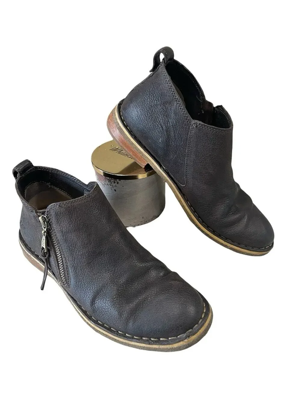 UGG Clementine Side Zip Ankle Boots Size 8 Brown Leather Booties Sherpa Insole